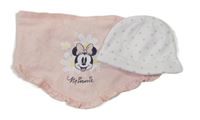 2set - bílá čepice s hvězdami + světlerůžový šátek s Minnie 