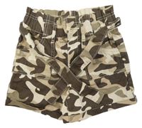Hnědo-béžové army plátěné paper bag kraťasy River Island