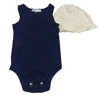 2set - Tmavomodré body + smetanová bavlněná čepice 