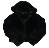 Černá kožešinová podšitá crop bunda s kapucí Matalan