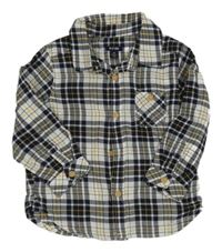 Tmavomodro-bílo-okrová kostkovaná košile Kiabi 