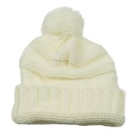 Smetanová pletená čepice s bambulí 
