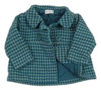 Modro-tyrkysovo-béžový vzorovaný vlněný podšitý kabátek P´tit Filou