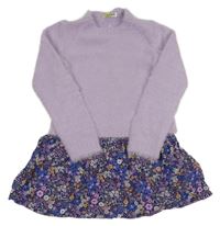 Levandulovo-tmavomodré chlupato/lehké šaty s kytičkami Losan