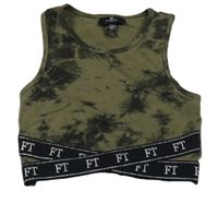 Khaki-černý vzorovaný crop top s písmenky Firetrap