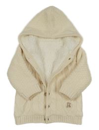 Smetanový vzorovaný propínací zateplený svetr s kapucí Nutmeg