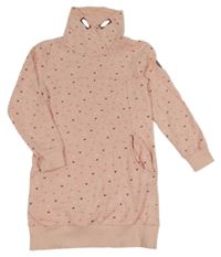 Světlerůžové teplákové šaty se srdíčky a komínovým límcem Yigga