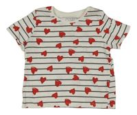 Bílo-černé pruhované tričko se srdíčky Primark