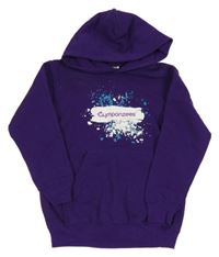 Tmavofialová mikina s potiskem a kapucí Fruit of the Loom