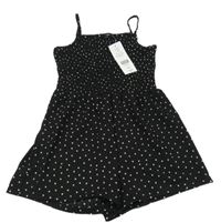 Nové - Černý kraťasový overal s puntíky F&F