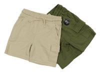 Nové - Khaki + béžové cargo teplákové kraťasy F&F