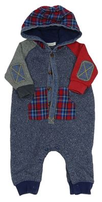 Tmavomodro-červeno-šedá melírovaná pletená kombinéza s kapucí Next