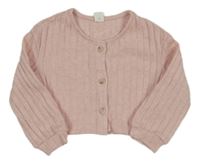 Světlerůžový melírovaný úpletový propínací crop svetr zn. SHEIN