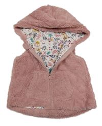 Růžová kožešinová podšitá vesta s kapucí so cute