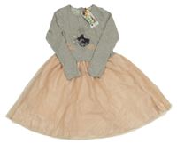 Nové - šedo-meruňkové šaty s dívkou a třpytkami ORCHESTRA