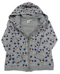 Šedá melírovaná propínací mikina s Mickey a hvězdičkami a kapucí Disney