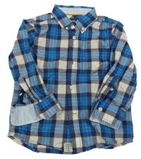 Modro-tmavomodro-smetanová kostkovaná košile H&M