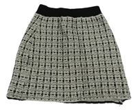 Smetanovo-světlešedo-zlato-černá kostkovaná melírovaná úpletová sukně