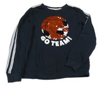 Tmavomodrá mikina s míčem z překlápěcích flitrů a nápisem a pruhy H&M