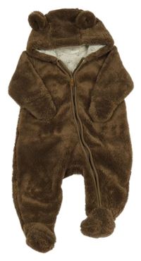 Tmavohnědá chlupatá podšitá kombinéza s kapucí s oušky H&M