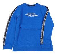 Cobaltově modro-černá mikina s nápisy a kapsou George