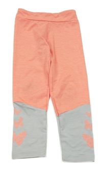 Neonově oranžovo-světlešedé melírované sportovní legíny s motýlky Topolino