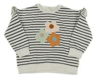 Bílo-černá pruhovaná mikina s květy a volánky Maybe baby