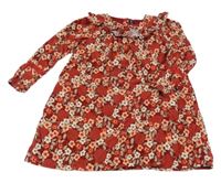 Tmavovínovo/červené manšestrové šaty s kytičkami a volánkem a krajkou SeRGeNT MaJoR 