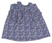 Bílo-levandulovo-zvonkově modré kytičkované oversize šaty s límečkem St. Bernard