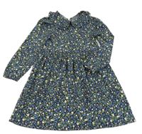 Tmavomodré mačkané šaty s kytičkami a límečkem St. Bernard