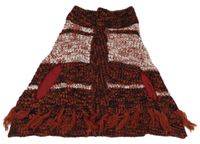 Rezavo-černo-bílé melírované svetrové podšité pončo se střapci