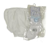 Nové - 2Set - Bílé kalhotky na plenky + bílo/světlemodré kalhotky s bambulkou Soft Touch