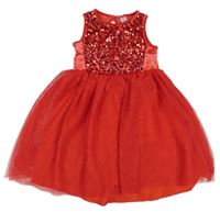 Červené sametovo/tylové slavnostní šaty s flitry little kids