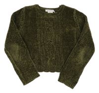 Tmavokhaki melírovaný žinylkový crop svetr se vzorem Tommy Bahama