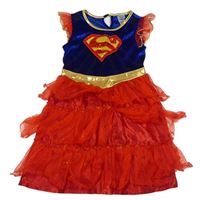 Červeno-tmavomodré sametovo/tylové šaty s flitry - Super Girl Tu