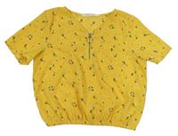 Žlutá kytičkovaná balonová crop halenka H&M