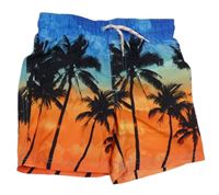 Modro-oranžové plážové kraťasy s palmami Primark