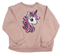 Starorůžová mikina s jednorožcem z překlápěcích flitrů H&M