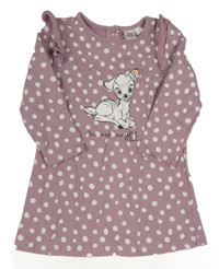 Starorůžové puntíkaté teplákové šaty s Bambim a volánky Disney