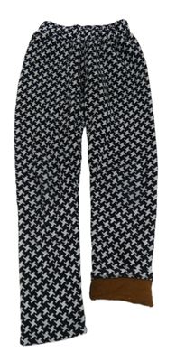 Tmavomodro-světlešedé vzorované plyšové zateplené legíny