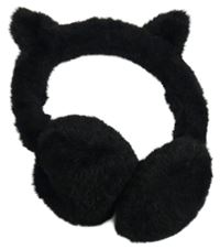 Černé kožešinové klapky na uši s oušky