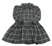 Tmavošedo-bílé kostkované propínací šaty s límečkem George