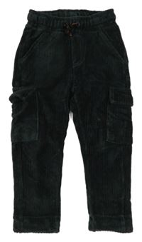 Tmavozelené žebrované sametové cargo kalhoty Cool Club