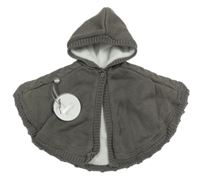 Nové - Tmavošedé svetrové zateplené pončo s kapucí Absorba