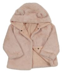 Růžová kožešinová podšitá bunda s kapucí