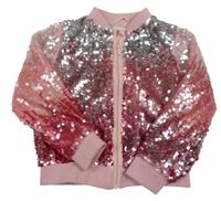 Růžovo-stříbrná flitrová podšitá propínací mikina H&M