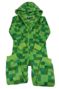 Zelená kostkovaná chlupatá kombinéza s kapucí - Minecraft