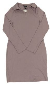 Nové - Starorůžové žebrované elastické polo šaty New Look