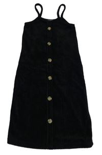 Černé žebrované sametové šaty s knoflíky Denim Co.