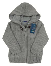 Nové - Šedý melírovaný zateplený propínací svetr s kapucí Lupilu